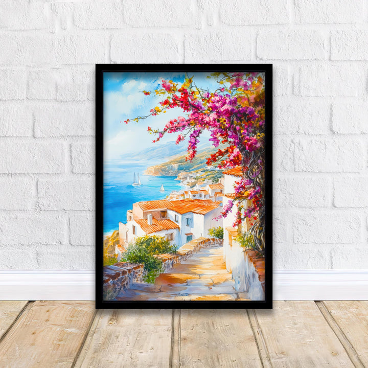 Crete Greece Watercolor Painting Mediterranean Island Wall Art Coastal Landscape Print Decor Gift for Europe Lovers and Greek Travel