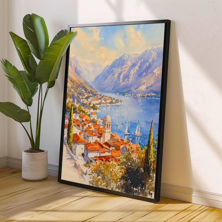 Kotor Bay Montenegro Watercolor Painting Adriatic Coastal Wall Art Scenic Landscape Print Decor Gift for Europe Lovers and Balkan Travel