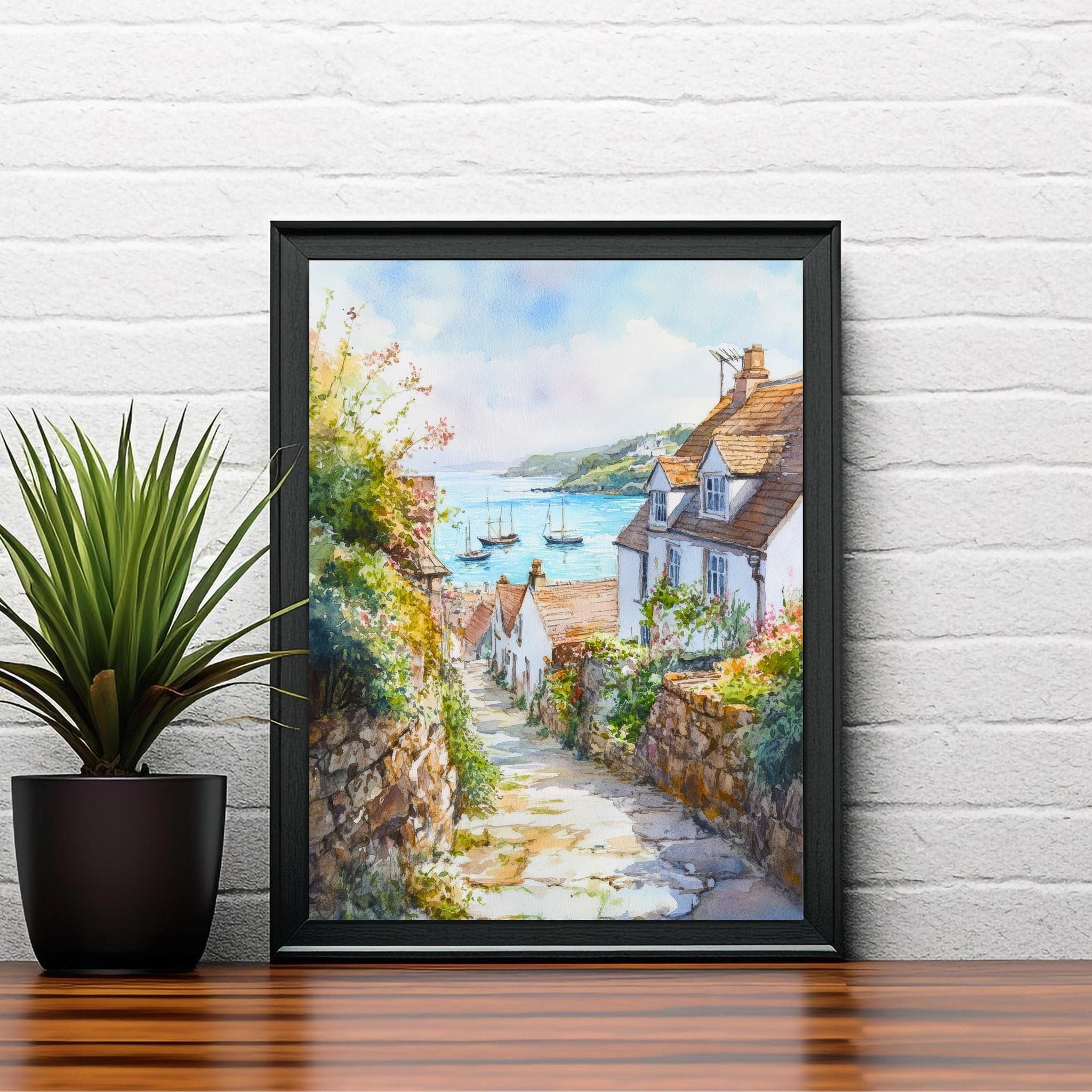 Looe Cornwall England Watercolour Painting Coastal Wall Art Seaside Town Print Decor Gift for UK Beach Lovers and Scenic Harbour Landscape