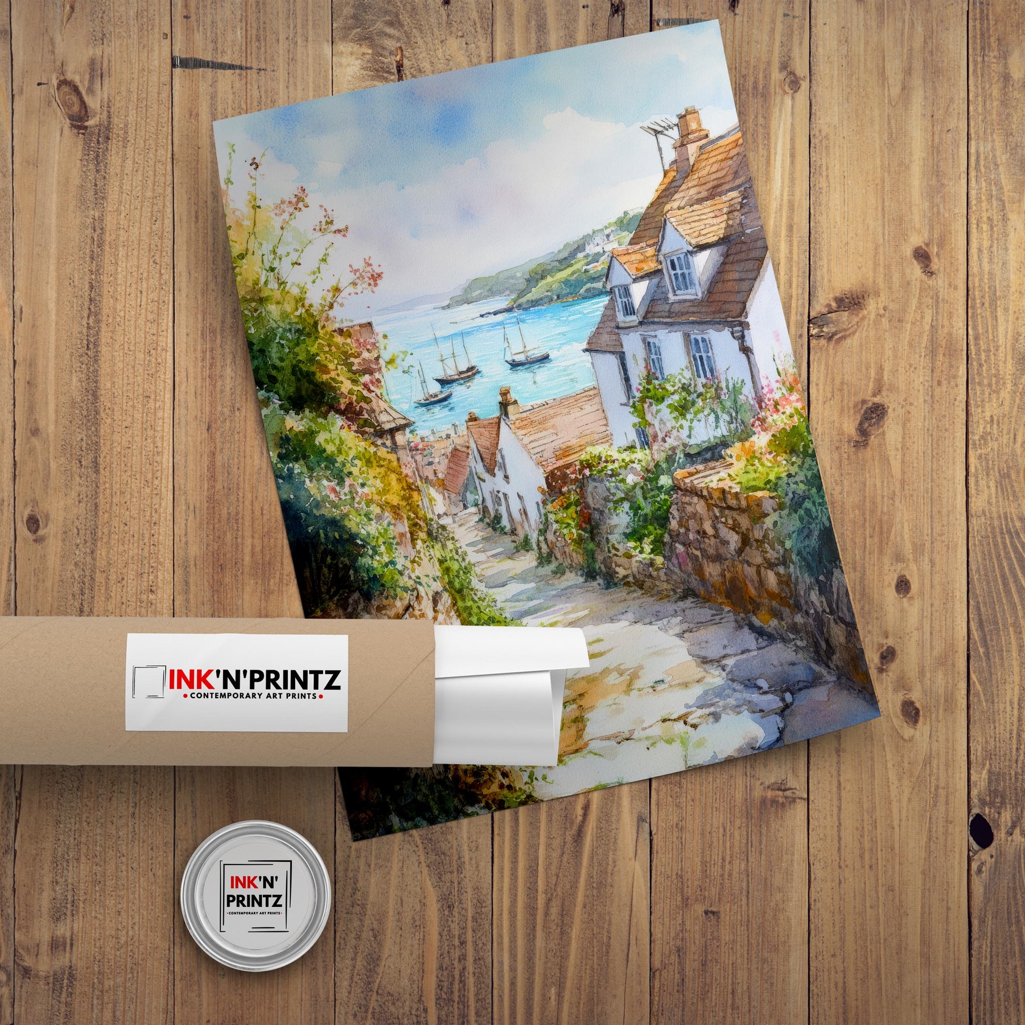 Looe Cornwall England Watercolour Painting Coastal Wall Art Seaside Town Print Decor Gift for UK Beach Lovers and Scenic Harbour Landscape