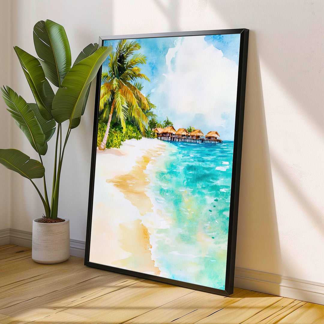Maldives Travel Poster Print Indian Ocean Wall Art Tropical Island Decor Scenic Coastal Landscape Gift for Beach Lovers and Paradise