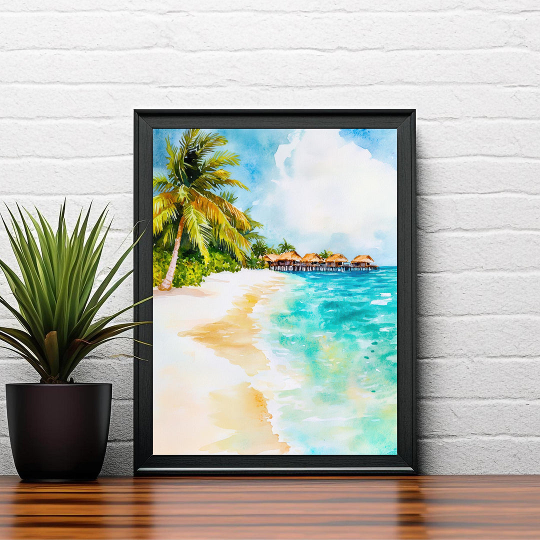 Maldives Travel Poster Print Indian Ocean Wall Art Tropical Island Decor Scenic Coastal Landscape Gift for Beach Lovers and Paradise