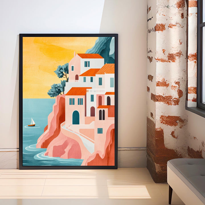 Amalfi Coast Minimalist Travel Poster Print Italy Wall Art Mediterranean Coastal Landscape Gift for Europe Lovers and Fans of Scenic Italian