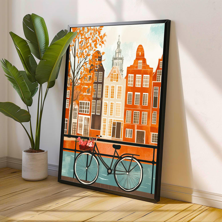 Amsterdam Minimalist Travel Poster Print Netherlands Wall Art City Canal Houses Gift for Europe Lovers and Fans of Scenic Dutch Architecture