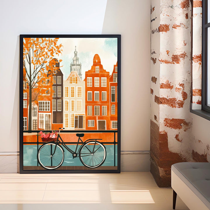 Amsterdam Minimalist Travel Poster Print Netherlands Wall Art City Canal Houses Gift for Europe Lovers and Fans of Scenic Dutch Architecture