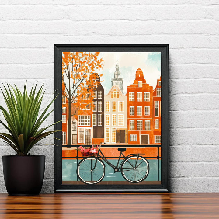 Amsterdam Minimalist Travel Poster Print Netherlands Wall Art City Canal Houses Gift for Europe Lovers and Fans of Scenic Dutch Architecture