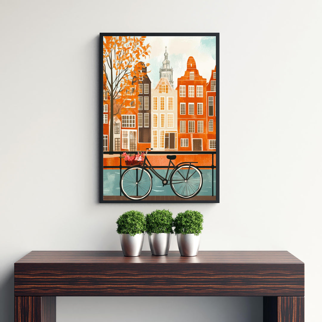 Amsterdam Minimalist Travel Poster Print Netherlands Wall Art City Canal Houses Gift for Europe Lovers and Fans of Scenic Dutch Architecture