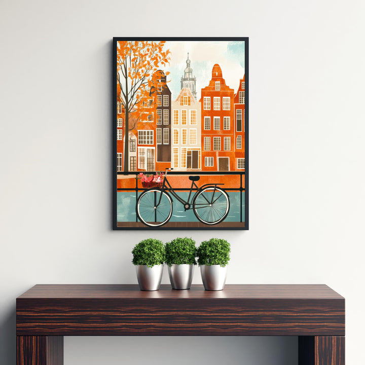 Amsterdam Minimalist Travel Poster Print Netherlands Wall Art City Canal Houses Gift for Europe Lovers and Fans of Scenic Dutch Architecture