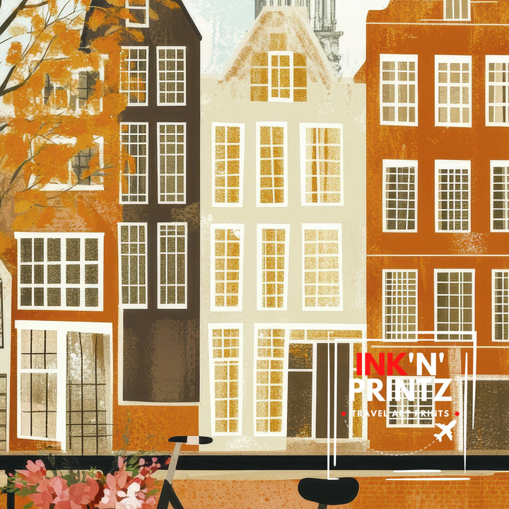 Amsterdam Minimalist Travel Poster Print Netherlands Wall Art City Canal Houses Gift for Europe Lovers and Fans of Scenic Dutch Architecture
