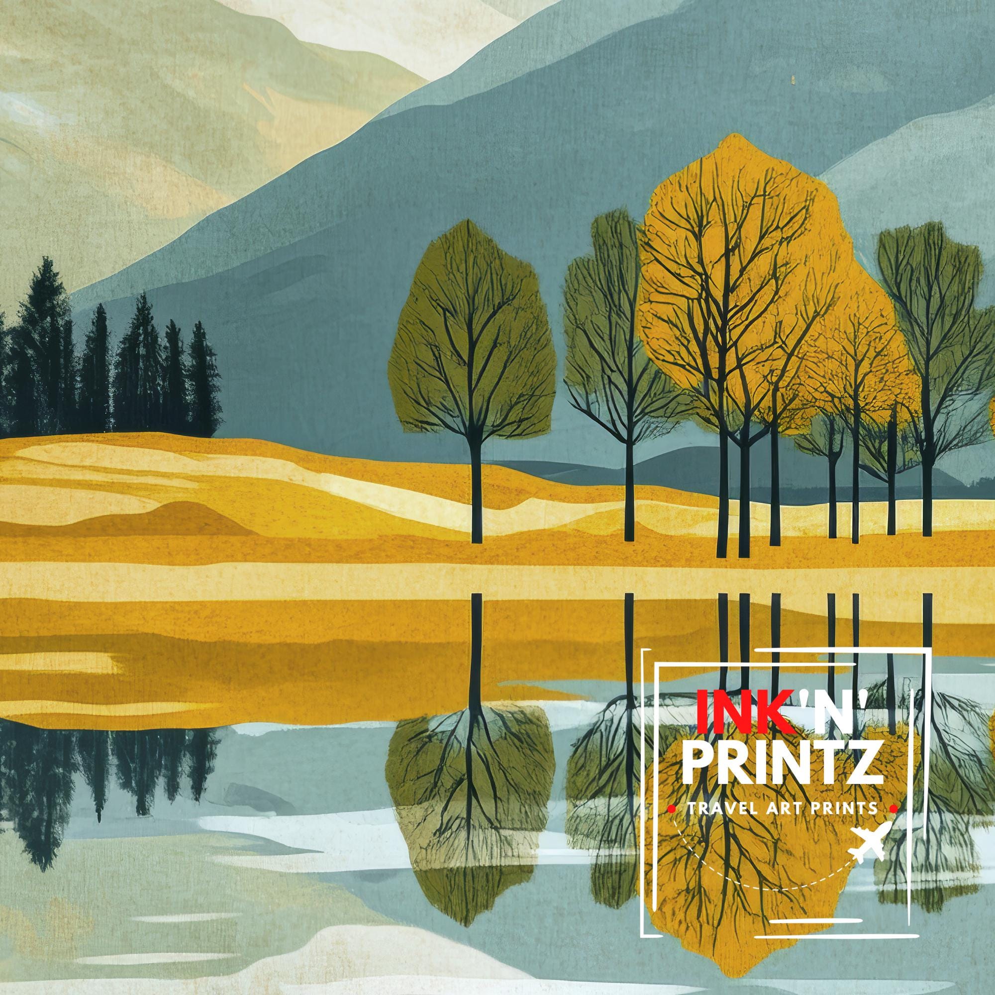 Buttermere Lake District Minimalist Travel Poster Print England Wall Art Countryside Landscape Gift for UK Nature Lovers and Fans of Scenic