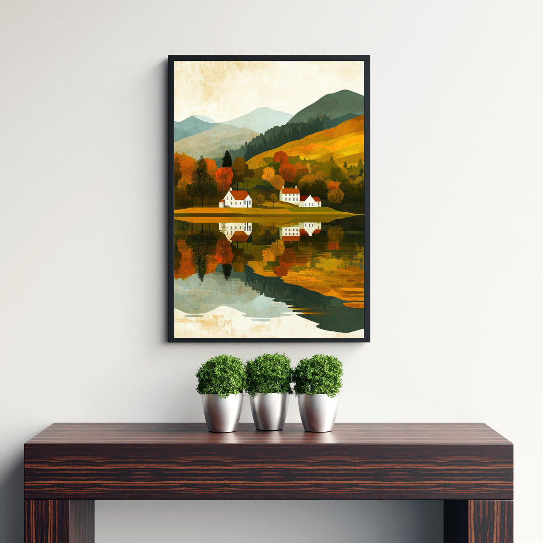 Grasmere Lake District Minimalist Travel Poster Print England Wall Art Countryside Landscape Gift for UK Nature Lovers and Fans of Scenic