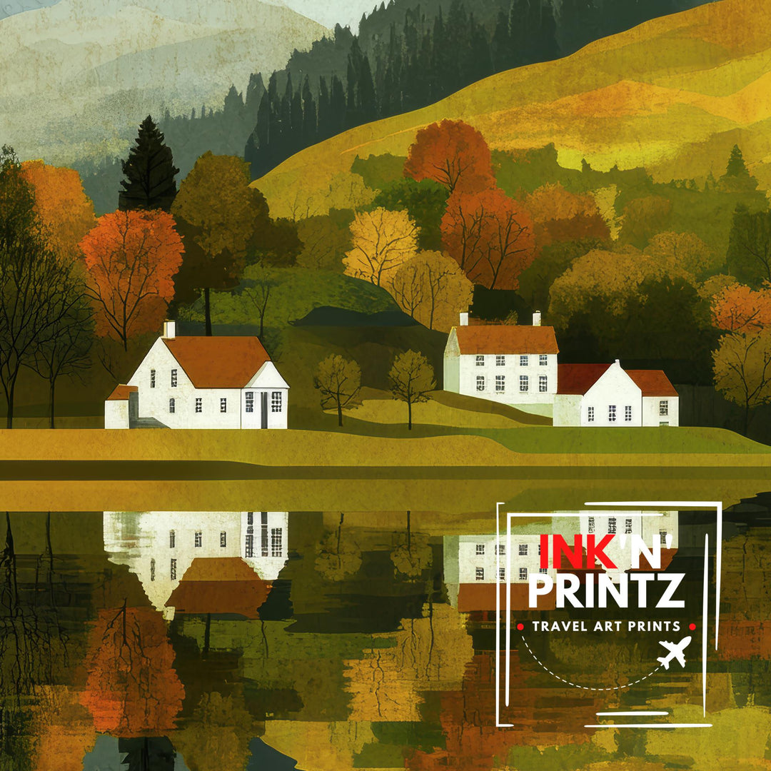 Grasmere Lake District Minimalist Travel Poster Print England Wall Art Countryside Landscape Gift for UK Nature Lovers and Fans of Scenic