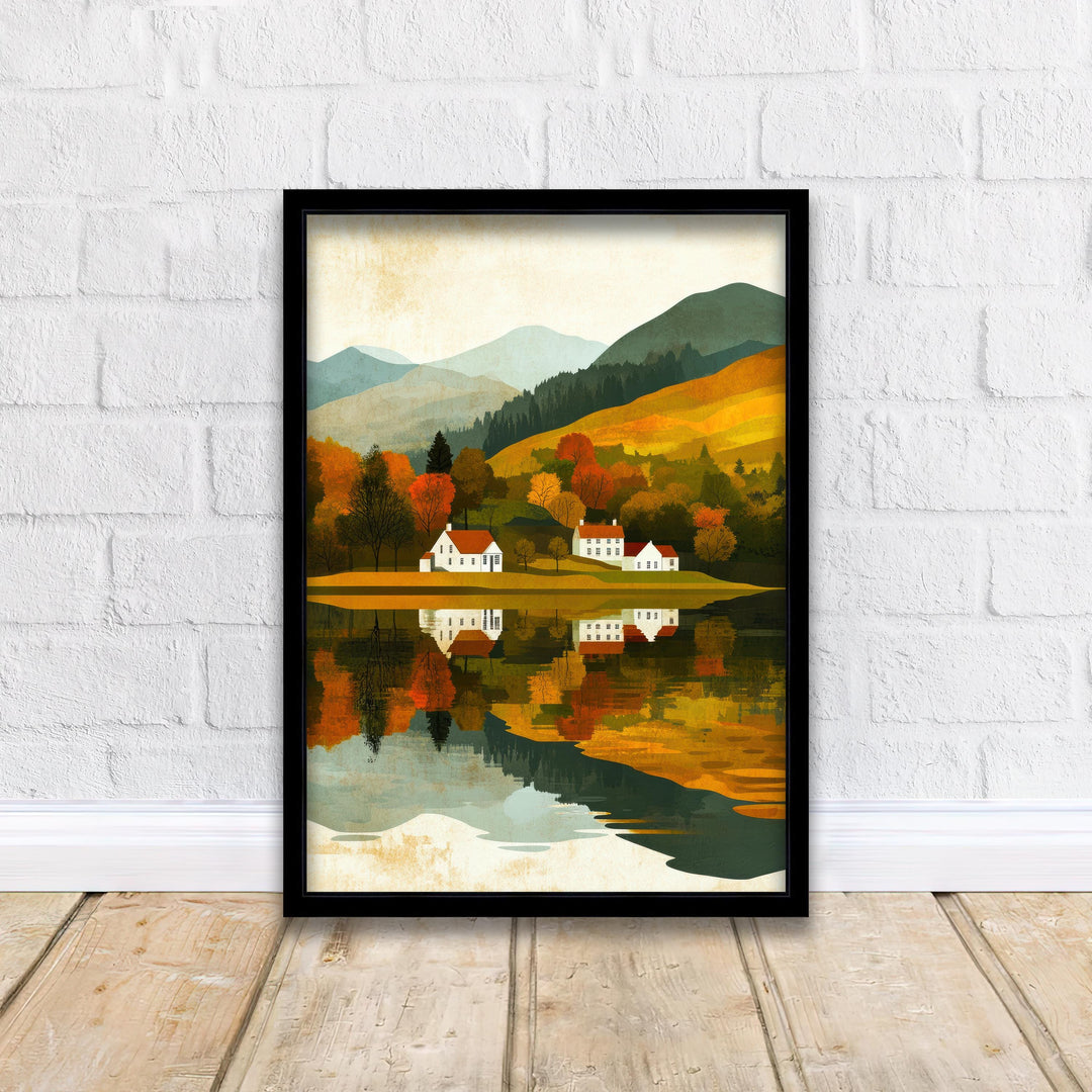 Grasmere Lake District Minimalist Travel Poster Print England Wall Art Countryside Landscape Gift for UK Nature Lovers and Fans of Scenic