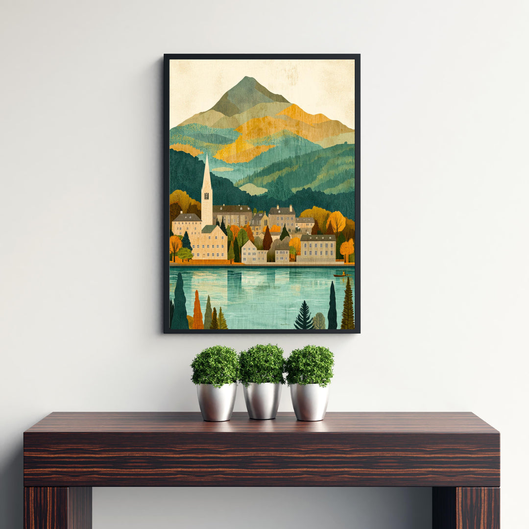 Keswick Lake District Minimalist Travel Poster Print England Wall Art Countryside Landscape Gift for UK Nature Lovers and Fans of Scenic