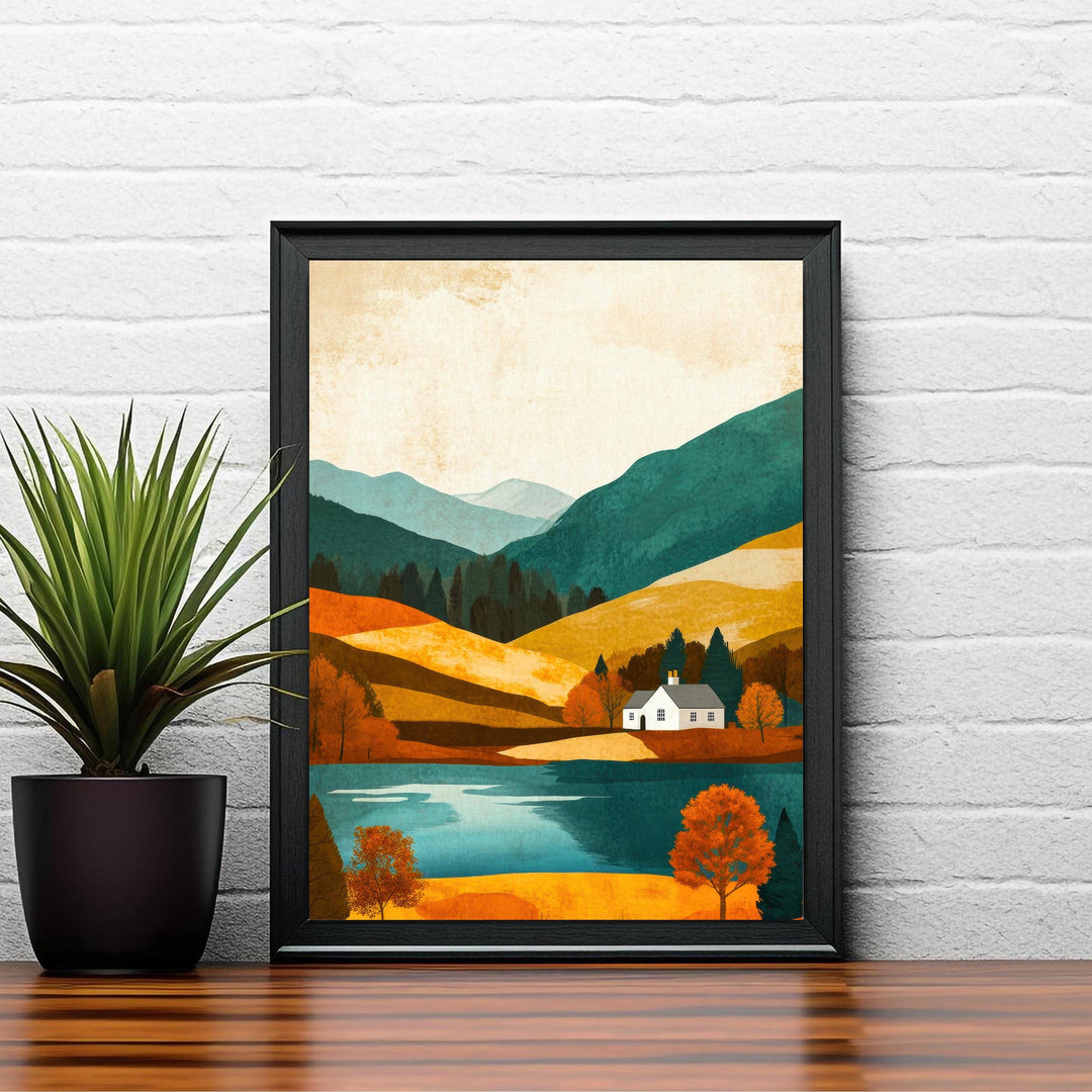 Lake District Minimalist Travel Poster Print England Wall Art Countryside Landscape Gift for UK Nature Lovers and Fans of Scenic Cumbrian