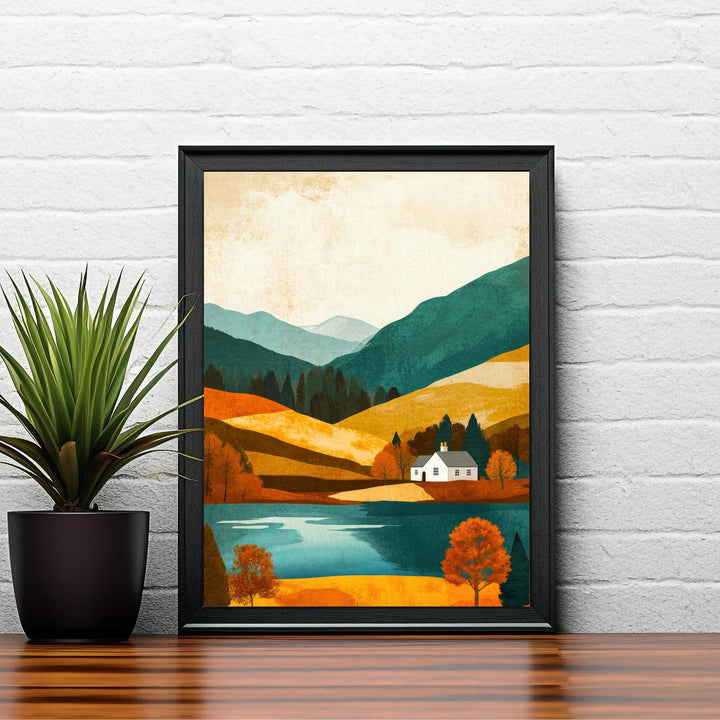 Lake District Minimalist Travel Poster Print England Wall Art Countryside Landscape Gift for UK Nature Lovers and Fans of Scenic Cumbrian