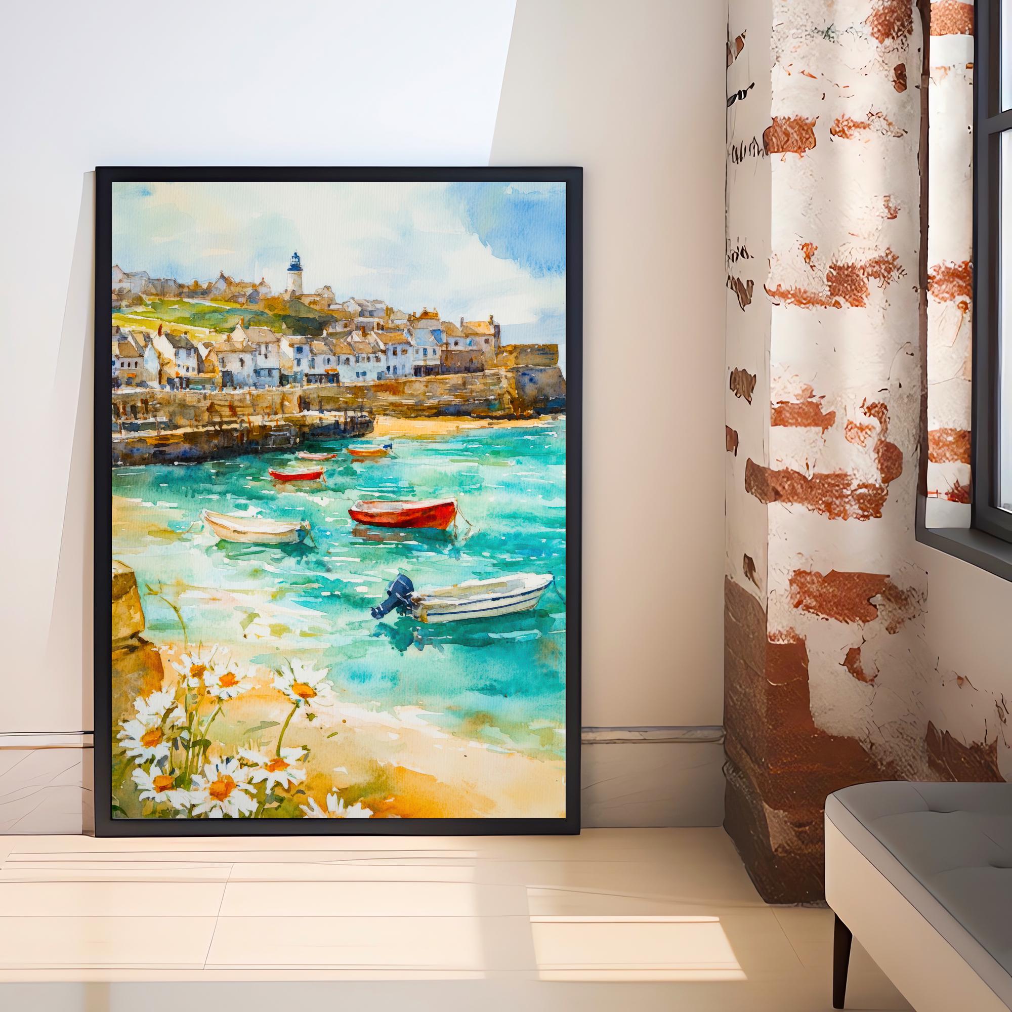 St Ives Cornwall England Travel Poster Print Coastal Wall Art Seaside Town Decor Gift for UK Beach Lovers and Fans of Scenic Harbour