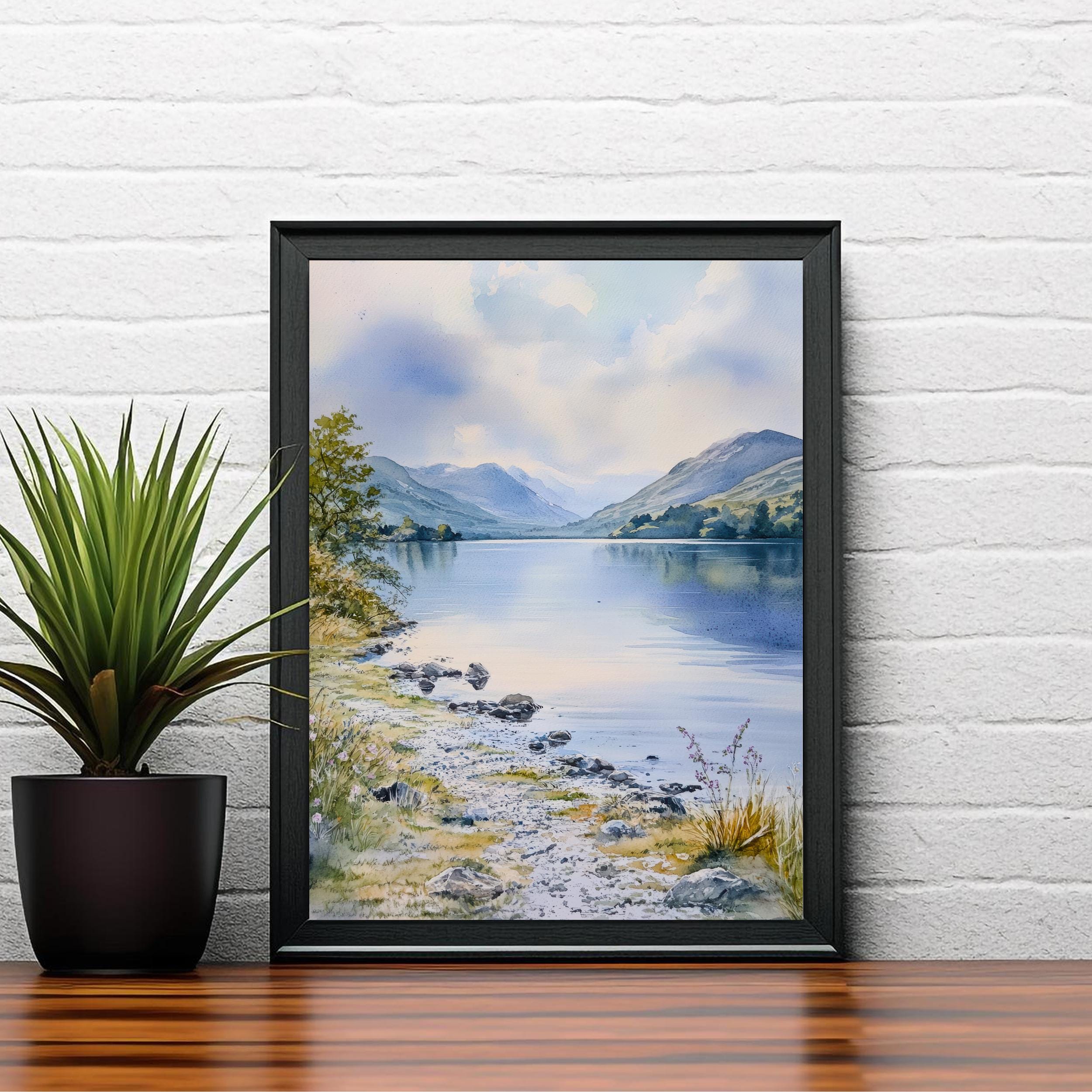 Coniston Water Lake District Watercolour Poster Painting England Wall Art Scenic Countryside Print Decor Gift for UK Nature Lovers