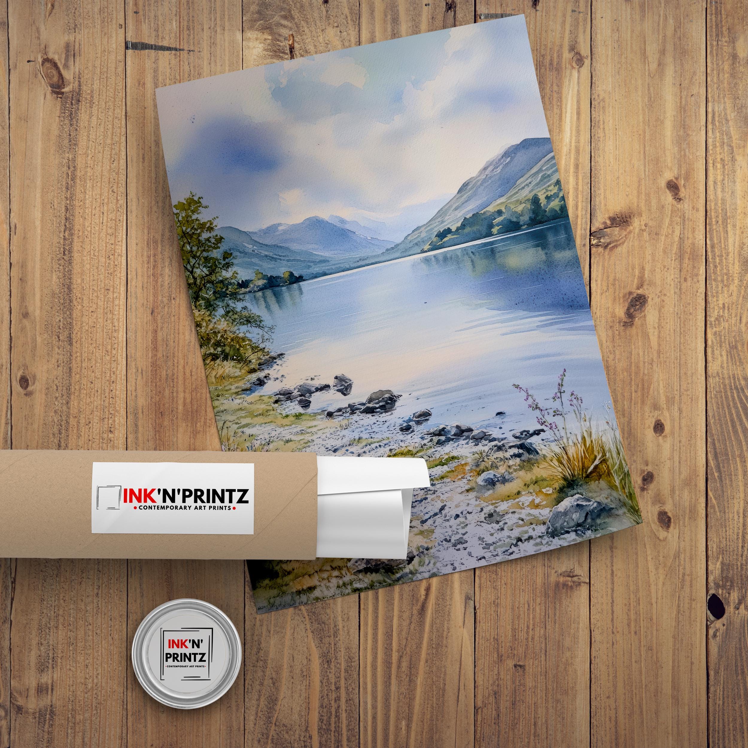 Coniston Water Lake District Watercolour Poster Painting England Wall Art Scenic Countryside Print Decor Gift for UK Nature Lovers