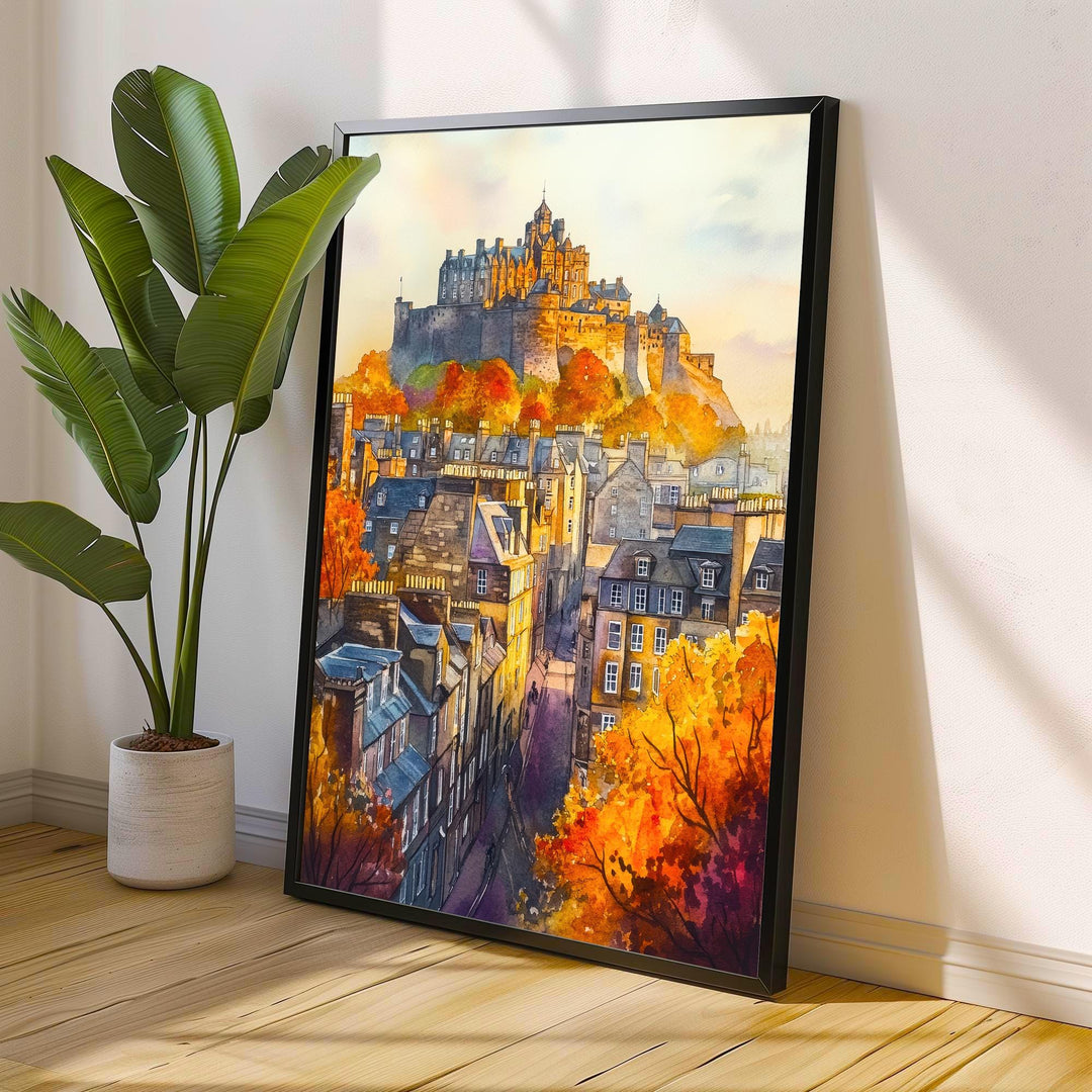 Edinburgh Watercolor Painting Poster Scotland Wall Art Historic City Print Castle Skyline Decor Gift for UK Travel Lovers and Scottish