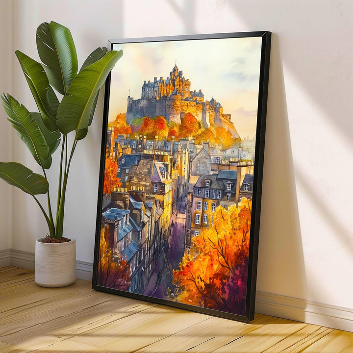 Edinburgh Watercolor Painting Poster Scotland Wall Art Historic City Print Castle Skyline Decor Gift for UK Travel Lovers and Scottish