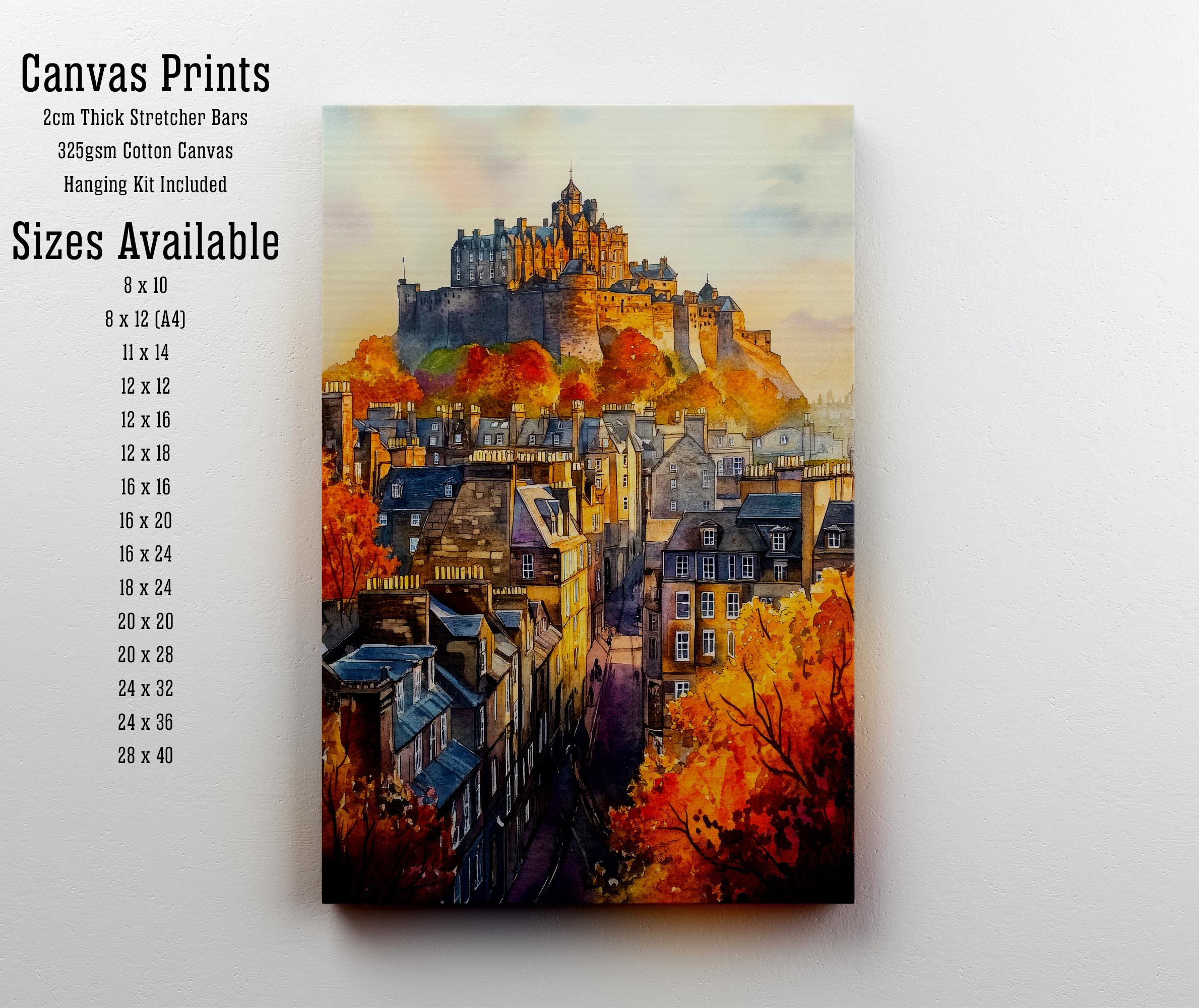 Edinburgh Watercolor Painting Poster Scotland Wall Art Historic City Print Castle Skyline Decor Gift for UK Travel Lovers and Scottish
