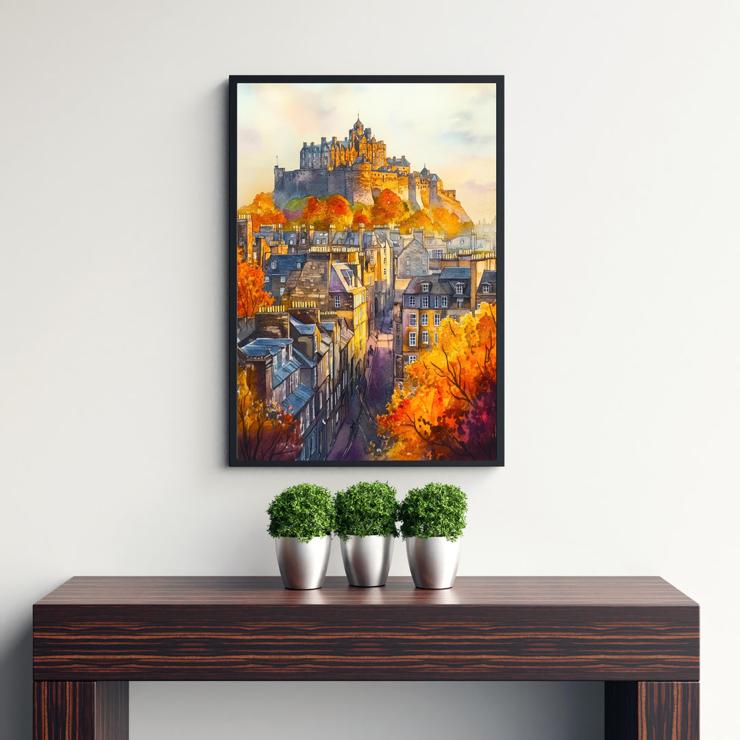 Edinburgh Watercolor Painting Poster Scotland Wall Art Historic City Print Castle Skyline Decor Gift for UK Travel Lovers and Scottish