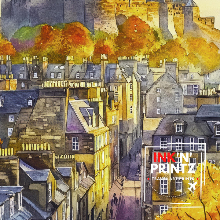 Edinburgh Watercolor Painting Poster Scotland Wall Art Historic City Print Castle Skyline Decor Gift for UK Travel Lovers and Scottish