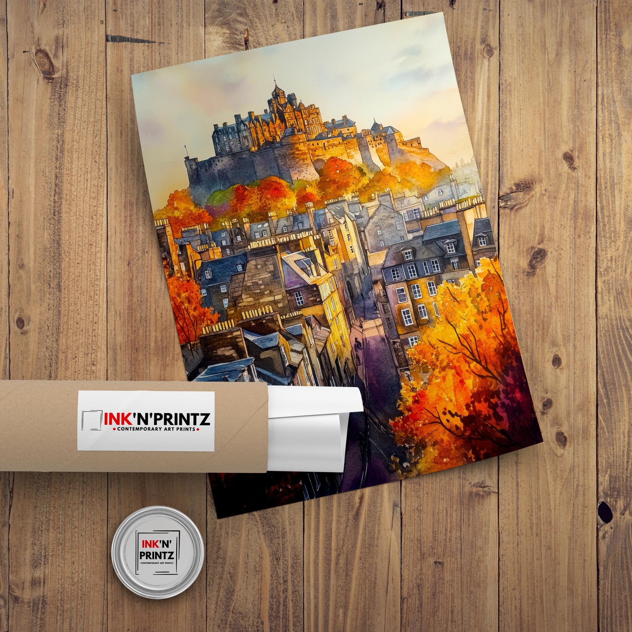 Edinburgh Watercolor Painting Poster Scotland Wall Art Historic City Print Castle Skyline Decor Gift for UK Travel Lovers and Scottish
