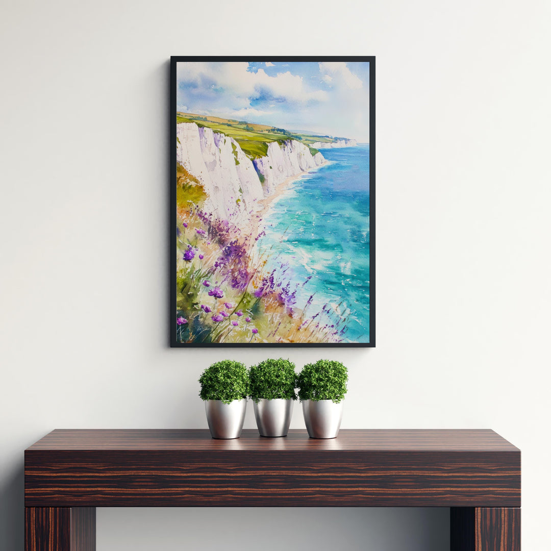 Isle of Wight Watercolor Painting Poster England Wall Art Coastal Landscape Print Decor Gift for UK Beach Lovers and Fans of Scenic British