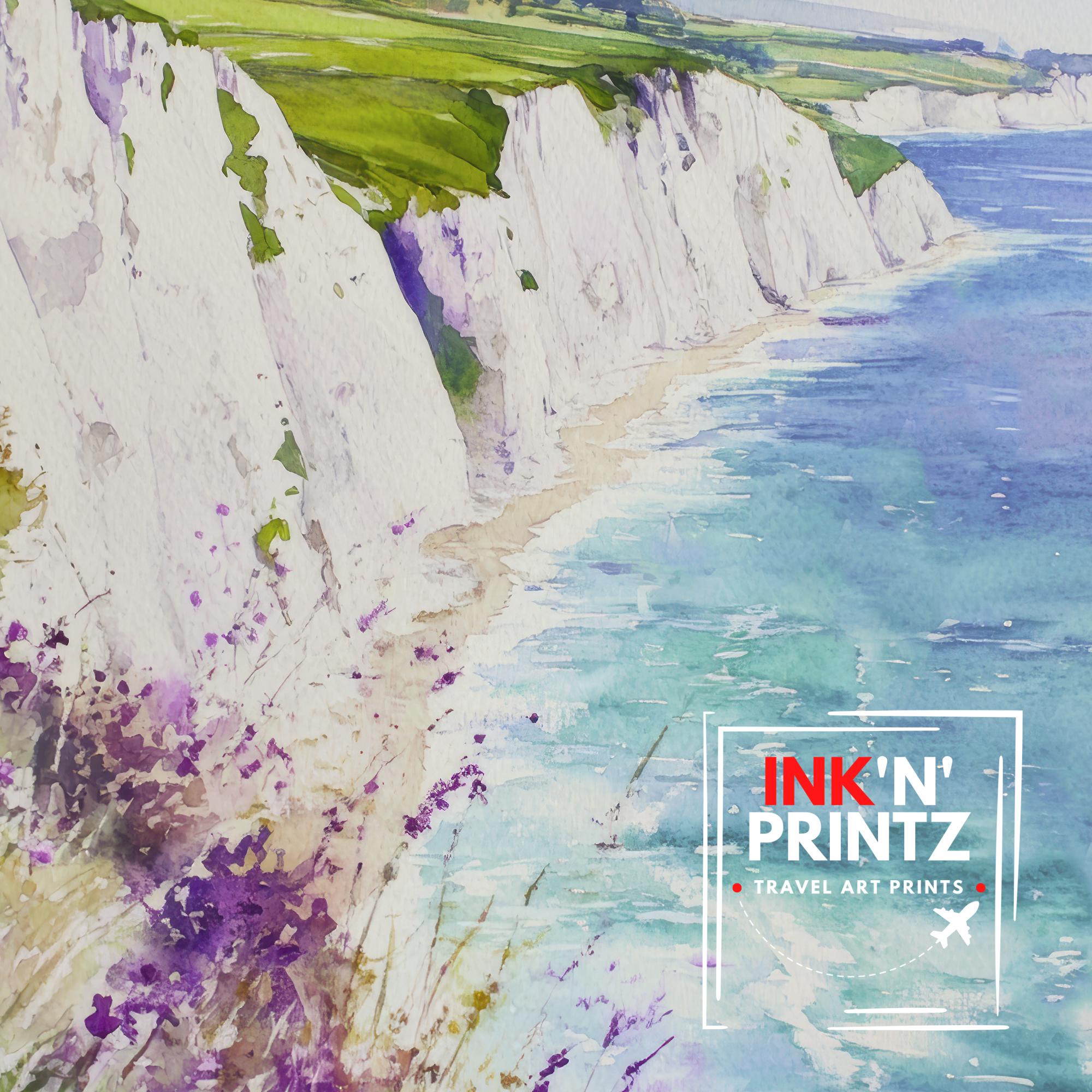 Isle of Wight Watercolor Painting Poster England Wall Art Coastal Landscape Print Decor Gift for UK Beach Lovers and Fans of Scenic British