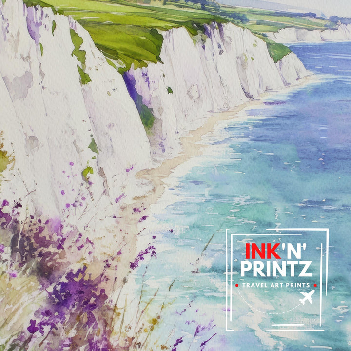 Isle of Wight Watercolor Painting Poster England Wall Art Coastal Landscape Print Decor Gift for UK Beach Lovers and Fans of Scenic British