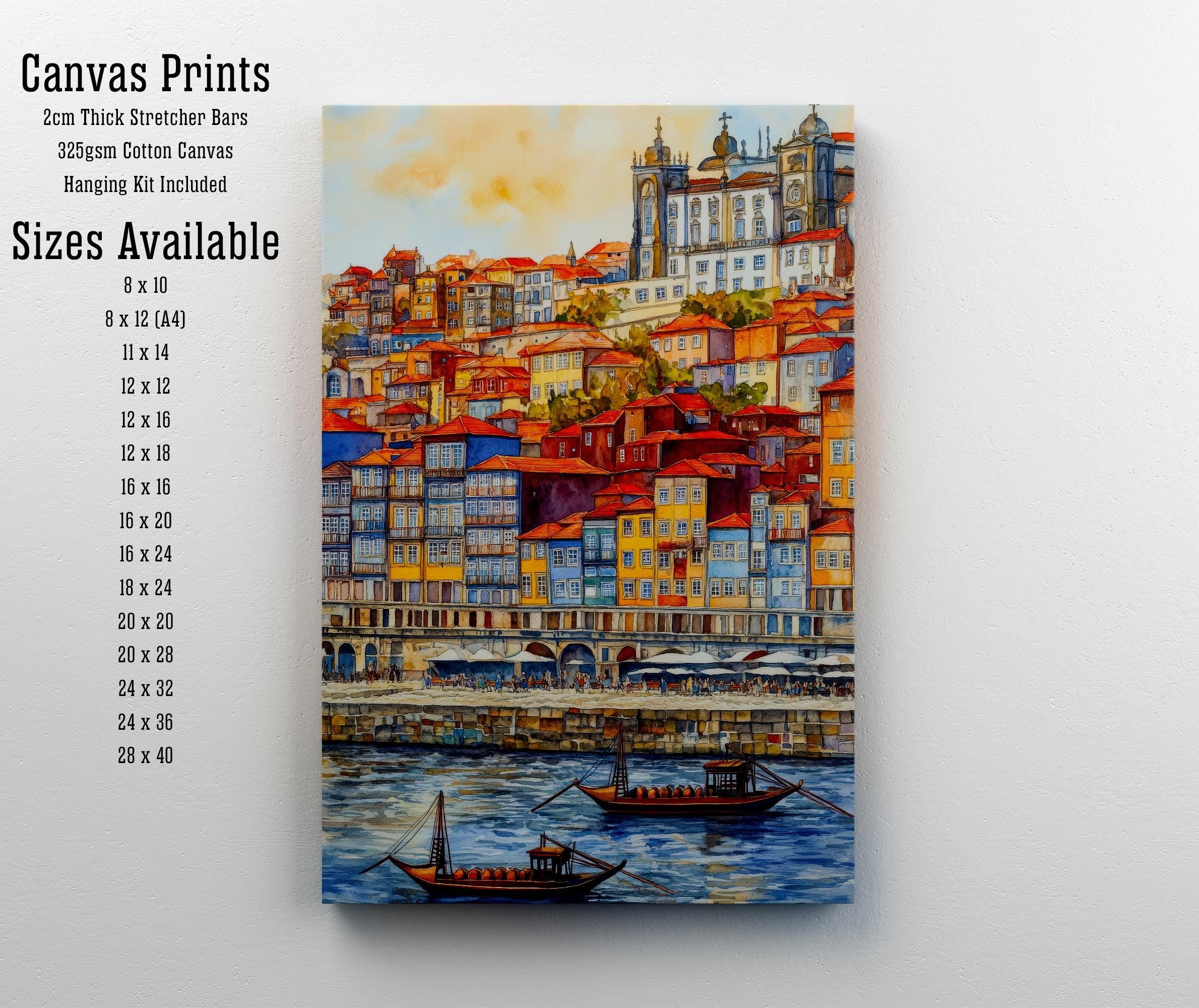 Porto Watercolor Painting Poster Portugal Wall Art Douro River City Print Decor Gift for Europe Lovers and Fans of Scenic Portuguese