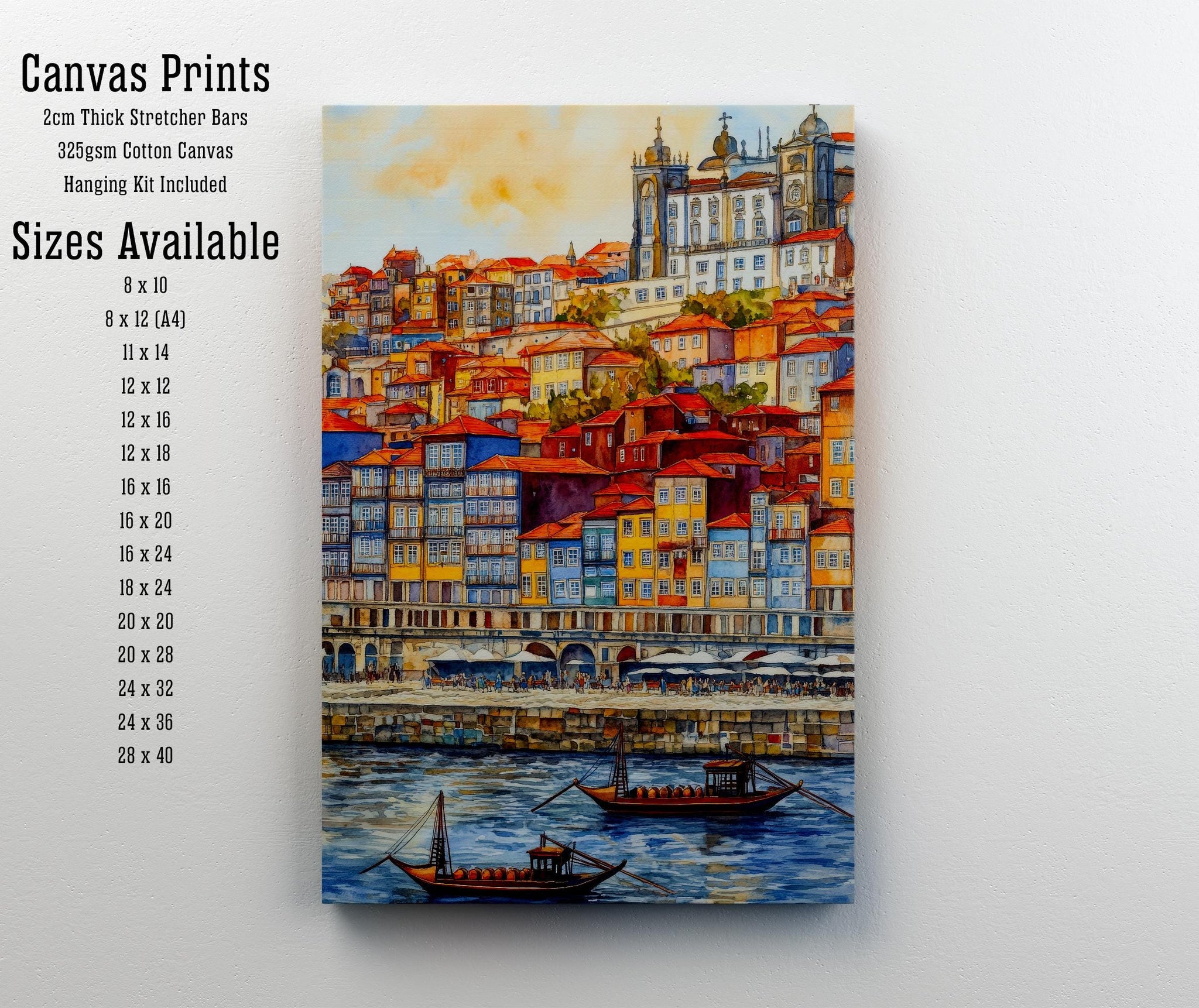 Porto Watercolor Painting Poster Portugal Wall Art Douro River City Print Decor Gift for Europe Lovers and Fans of Scenic Portuguese