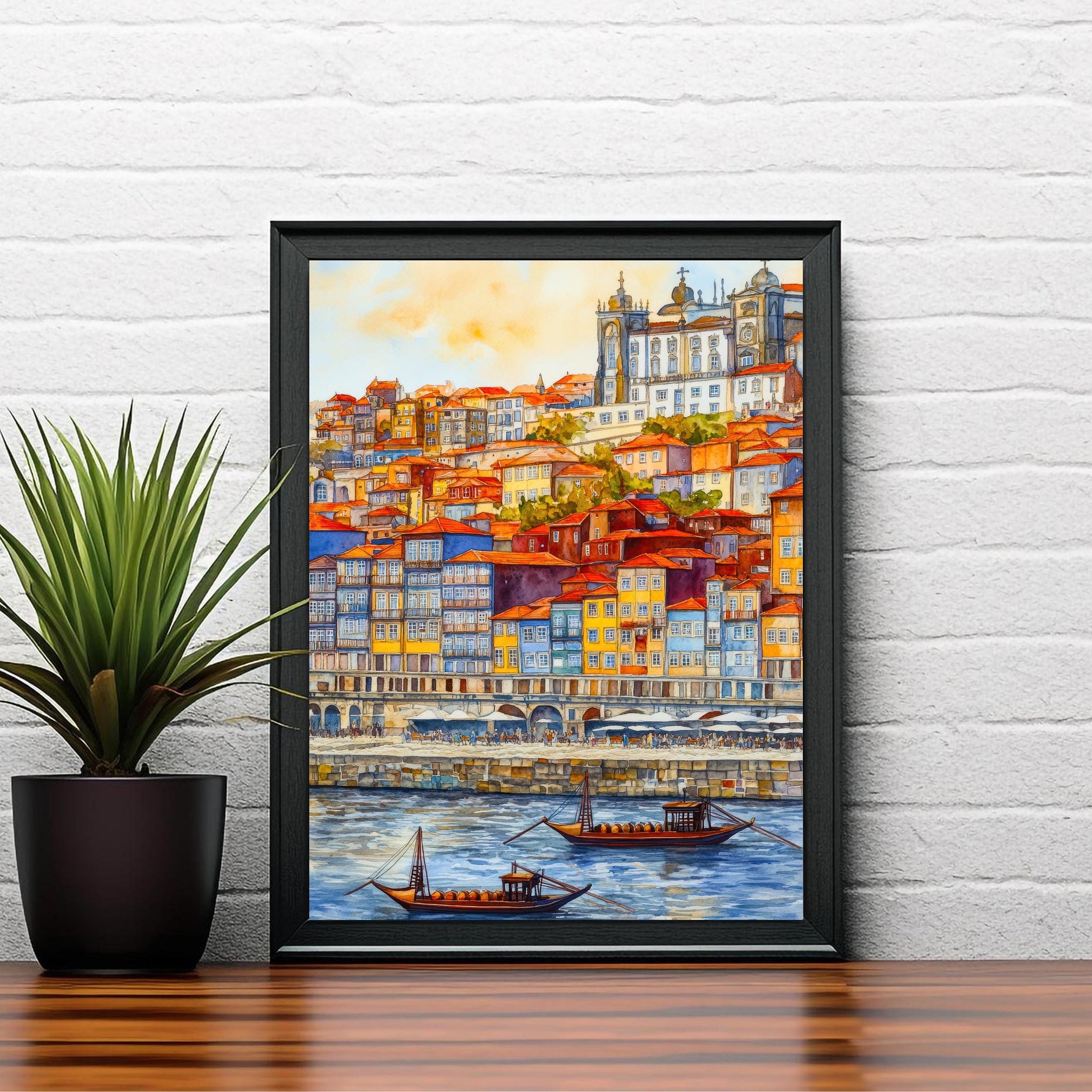 Porto Watercolor Painting Poster Portugal Wall Art Douro River City Print Decor Gift for Europe Lovers and Fans of Scenic Portuguese