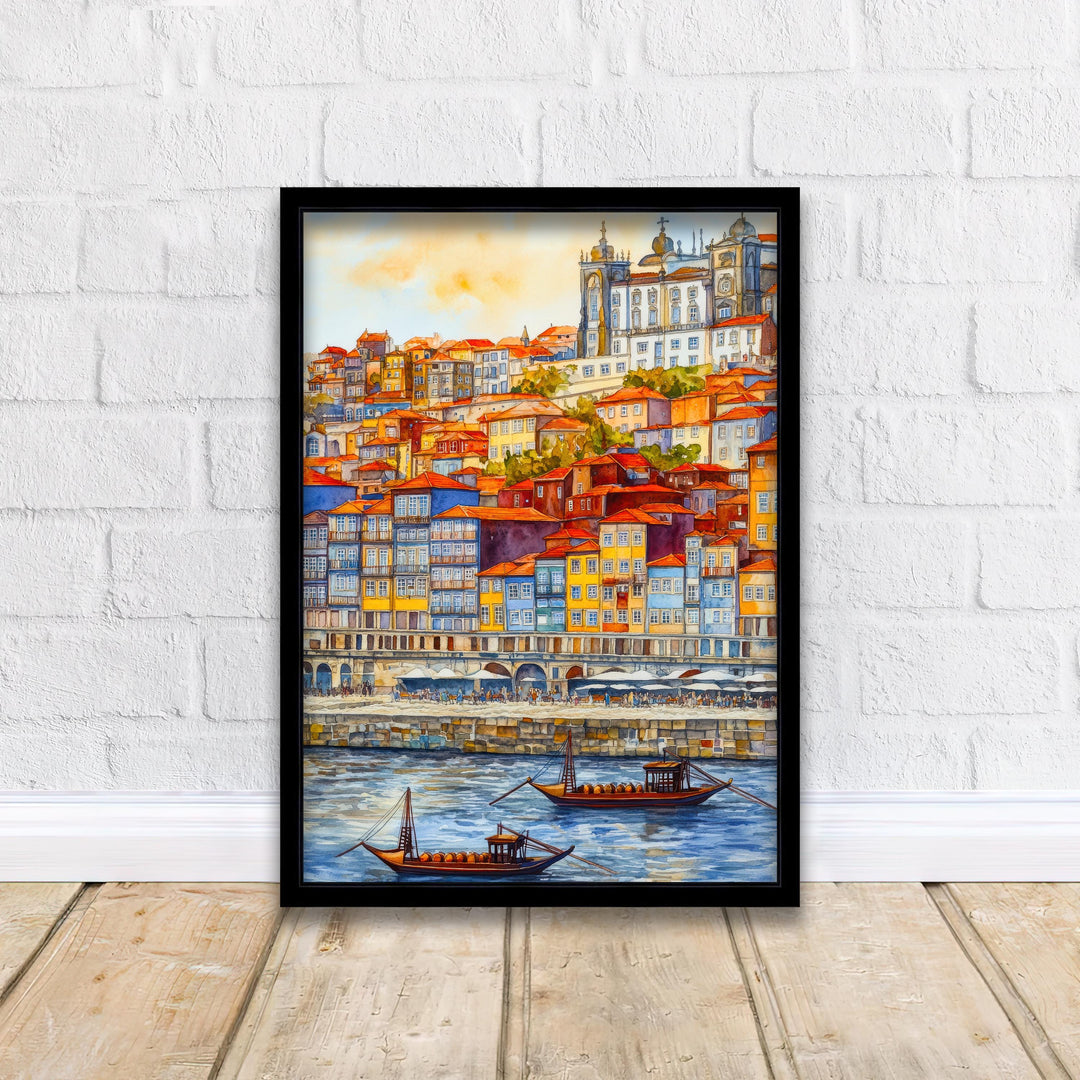 Porto Watercolor Painting Poster Portugal Wall Art Douro River City Print Decor Gift for Europe Lovers and Fans of Scenic Portuguese