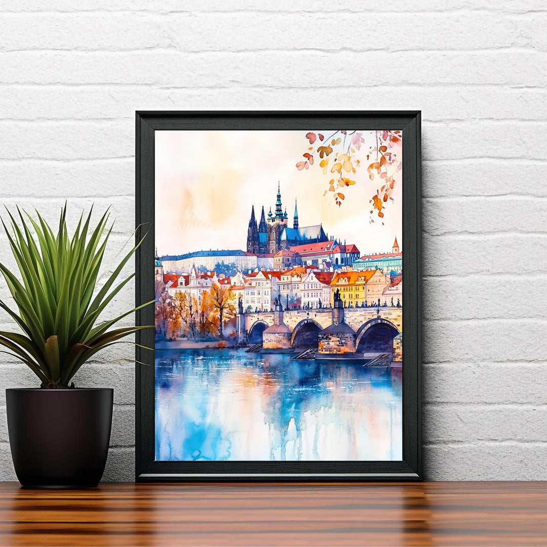 Prague Travel Poster Print Czech Republic Wall Art Historic City Decor Charles Bridge Skyline Gift for Europe Lovers and Fans of Scenic