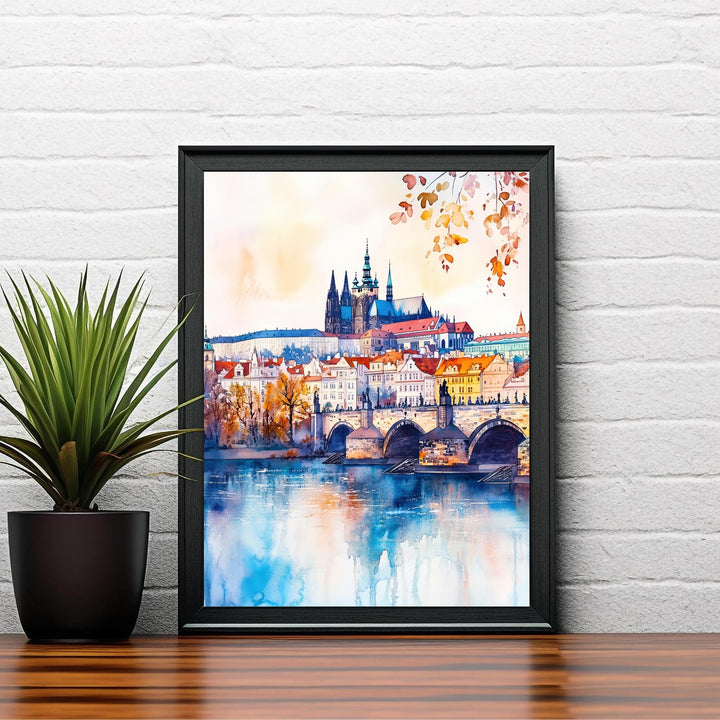 Prague Travel Poster Print Czech Republic Wall Art Historic City Decor Charles Bridge Skyline Gift for Europe Lovers and Fans of Scenic