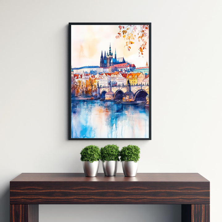 Prague Travel Poster Print Czech Republic Wall Art Historic City Decor Charles Bridge Skyline Gift for Europe Lovers and Fans of Scenic