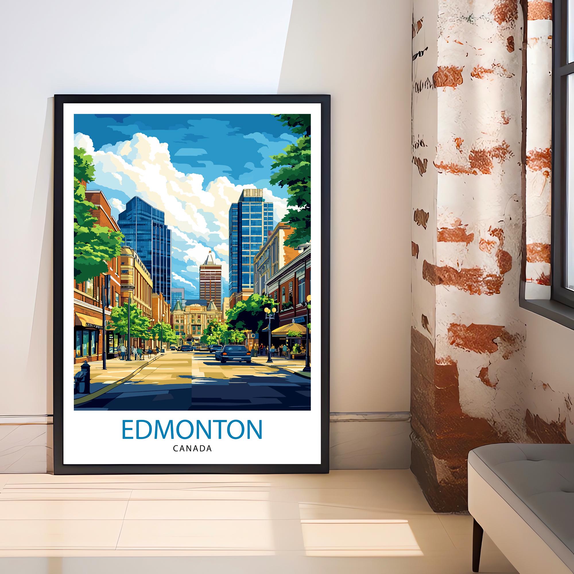 Edmonton Canada Travel Poster Print Alberta Wall Art City Skyline Landscape Gift for North America Lovers and Fans of Scenic Canadian