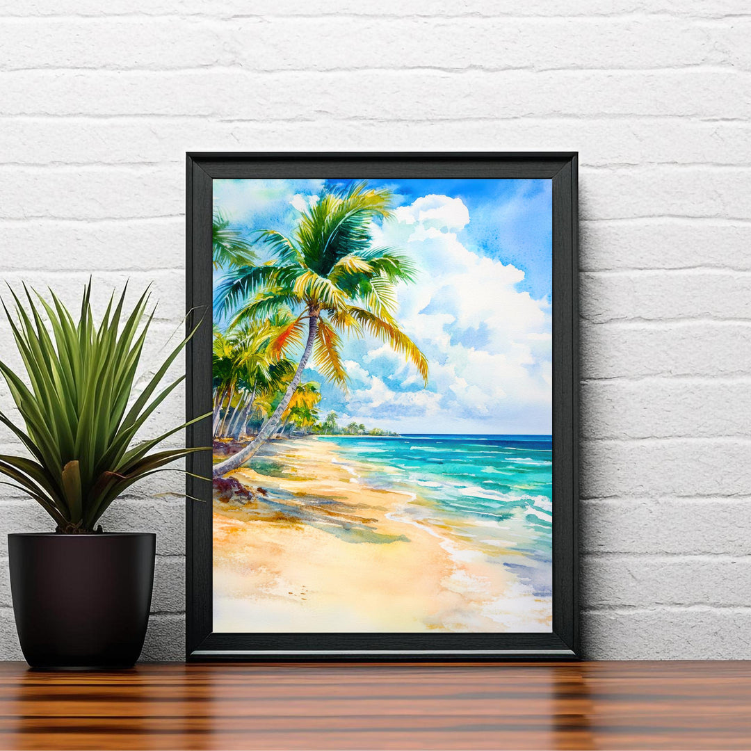 Riviera Maya Watercolor Painting Poster Mexico Wall Art Caribbean Coastal Print Scenic Landscape Decor Gift for Beach Lovers and Tropical