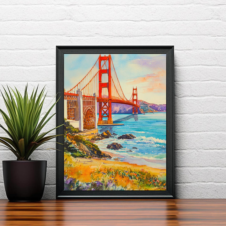 San Francisco Travel Poster Print California Wall Art Golden Gate Bridge Skyline Decor Gift for USA Lovers and Fans of Iconic American City