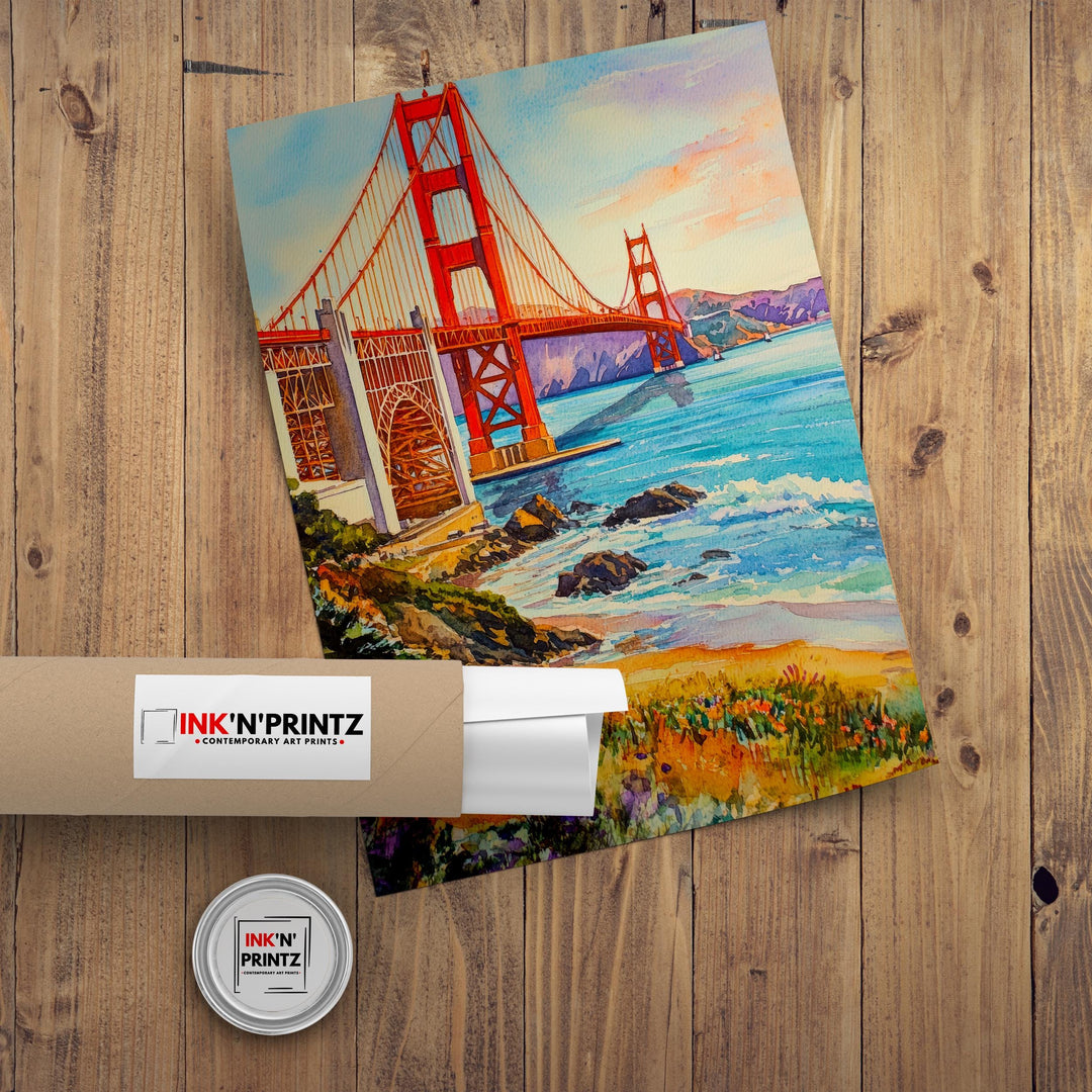 San Francisco Travel Poster Print California Wall Art Golden Gate Bridge Skyline Decor Gift for USA Lovers and Fans of Iconic American City