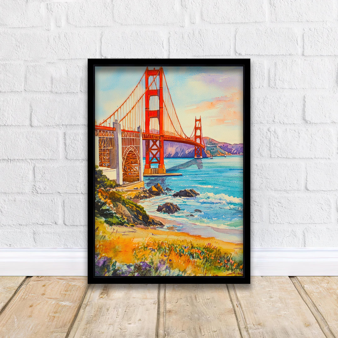 San Francisco Travel Poster Print California Wall Art Golden Gate Bridge Skyline Decor Gift for USA Lovers and Fans of Iconic American City