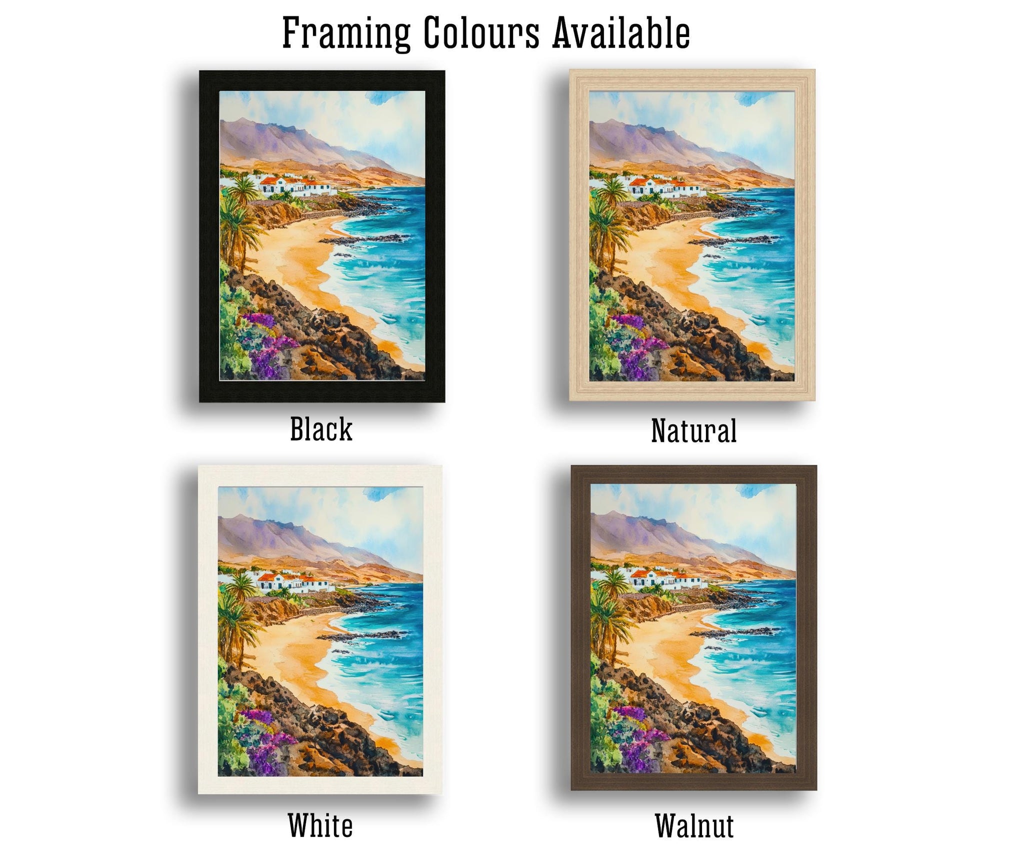 Fuerteventura Watercolour Painting Poster Canary Islands Spain Wall Art Coastal Landscape Print Gift for Europe Lovers and Fans of Scenic