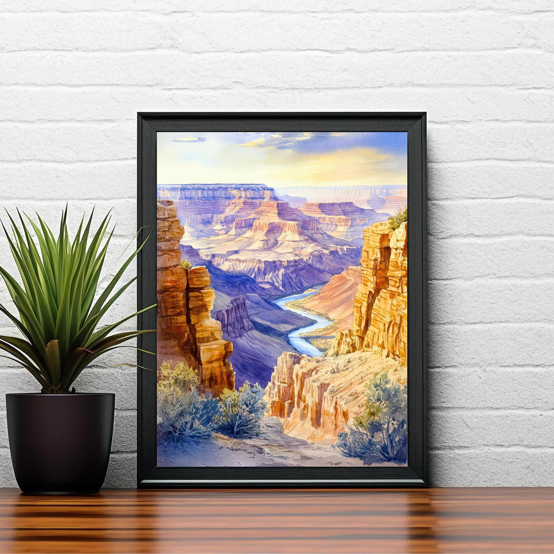 Grand Canyon Watercolor Painting Poster Arizona USA Wall Art National Park Landscape Print Gift for American Travel Lovers