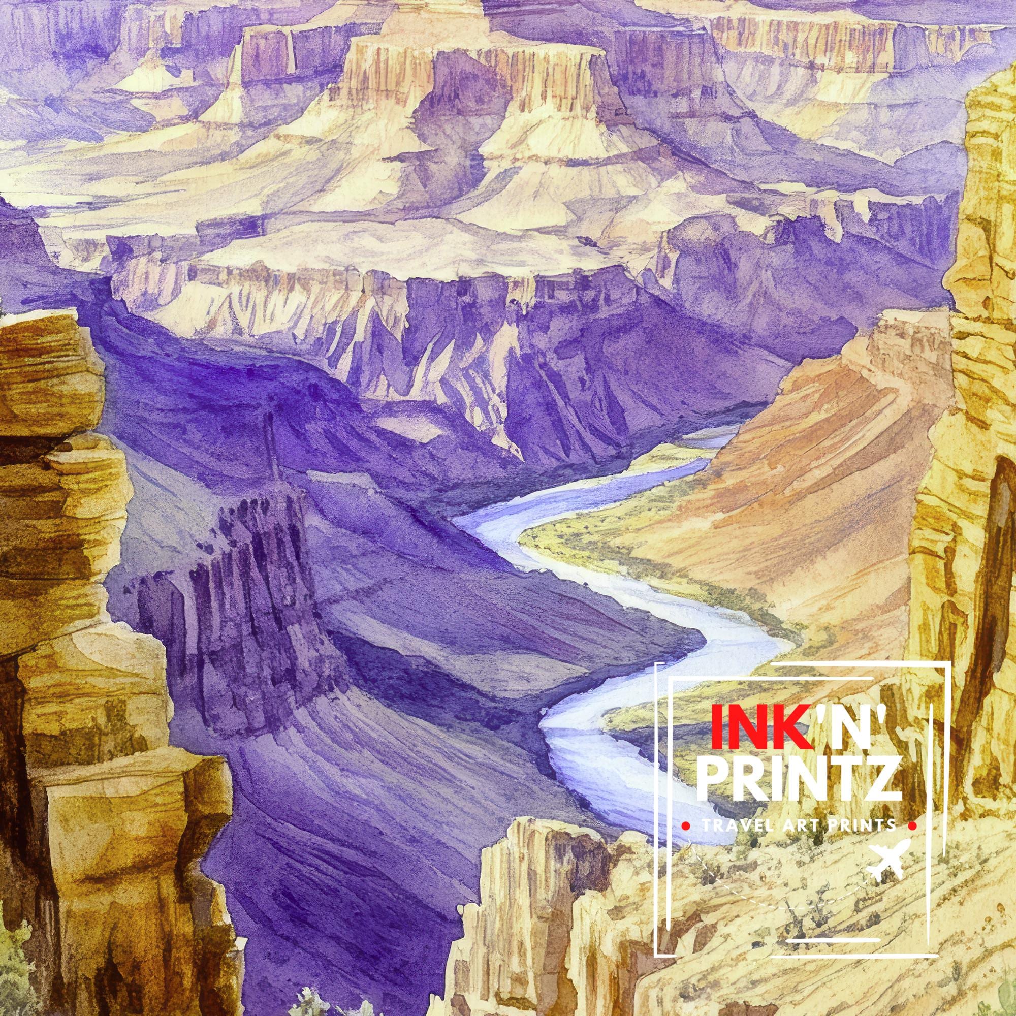 Grand Canyon Watercolor Painting Poster Arizona USA Wall Art National Park Landscape Print Gift for American Travel Lovers