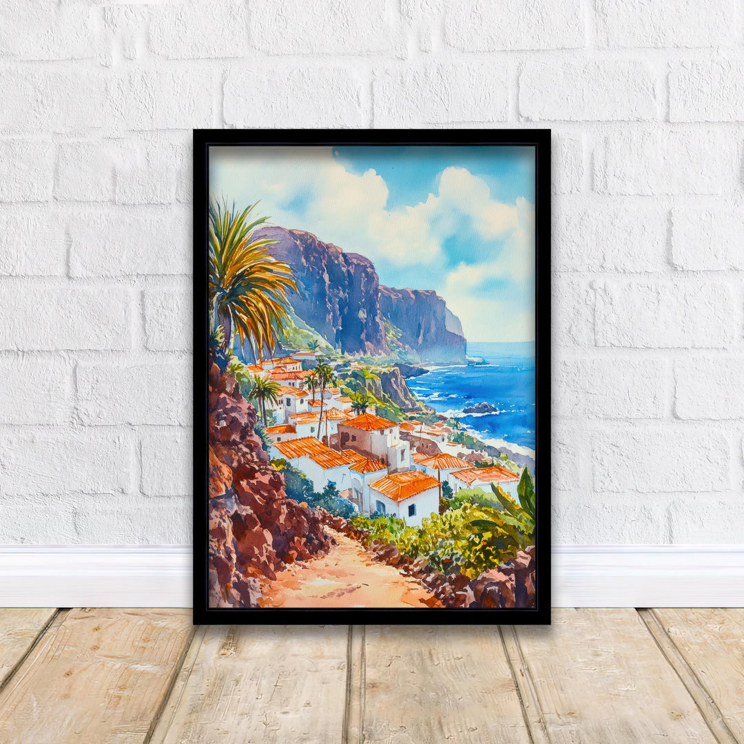 Las Palmas Watercolor Painting Poster Gran Canaria Spain Wall Art Coastal City Landscape Print Gift for Europe Lovers and Fans of Scenic