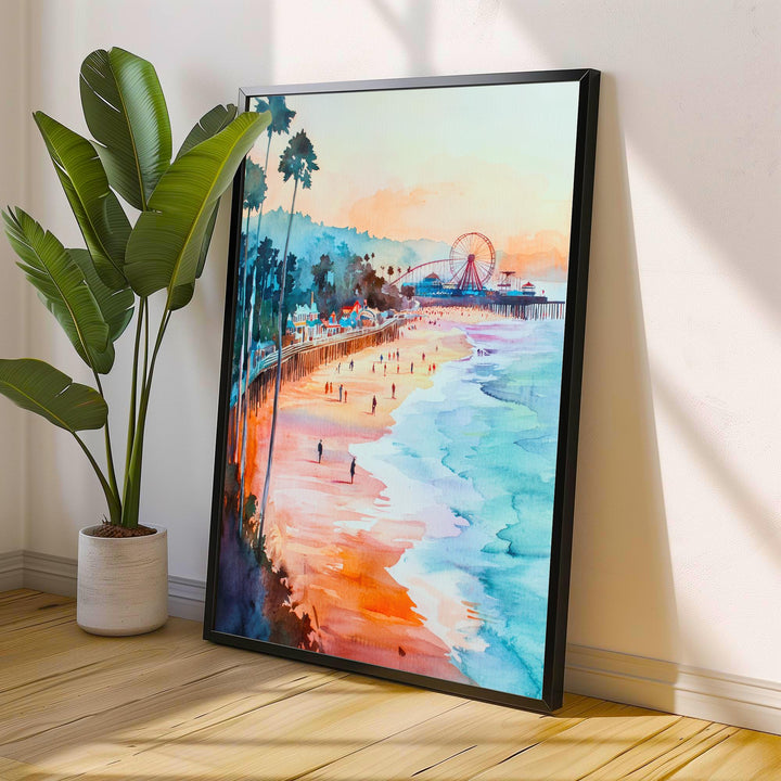 Santa Cruz California Watercolor Painting Poster USA Wall Art Coastal City Landscape Print Gift for American Travel Lovers and Fans