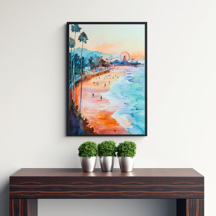 Santa Cruz California Watercolor Painting Poster USA Wall Art Coastal City Landscape Print Gift for American Travel Lovers and Fans